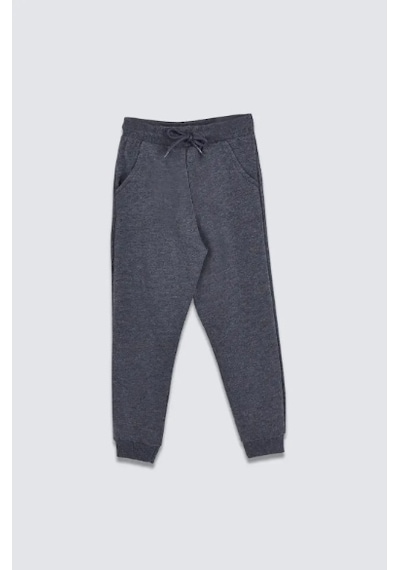 Bunny Hopp 2 Iplik Şardonlu Düz Renk Beli Bağcıklı Cepli Unisex Çocuk Eşofman Altı Gri