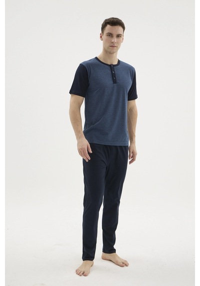 Moda Dua Kocabey 2205 Erkek Battal Midi Yaka Pijama Takım İndigo