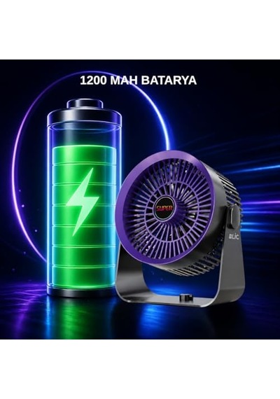Masaüstü Vantilatör, Şarjlı Masaüstü Fan, 1200 Mah Batarya, Uzun Kullanım Süresi, 4 Kademeli Ayarlanır Güç Modu, Soğutucu Vantilatör, Sessiz Çalışma, Ergonomik Tasarım, Masaüstü Kullanım