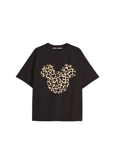 Kalic Studio Y2k Vintage Leopar Baskılı Siyah T-shirt Kod 174 Siyah-174