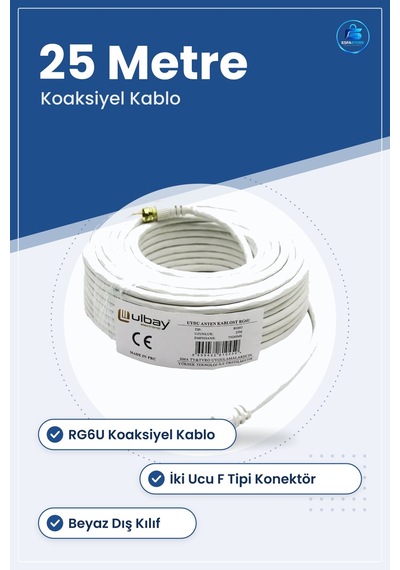 Uydu Anten Kablosu 25 Metre Beyaz Koaksiyel Uzatıcı Kablo Rg6u Tv
