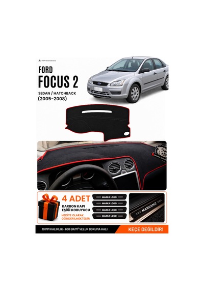 Ford Focus 2 2005-2008 Uyumlu Torpido Örtüsü, Torpido Kılıfı - Siyah Kırmızı
