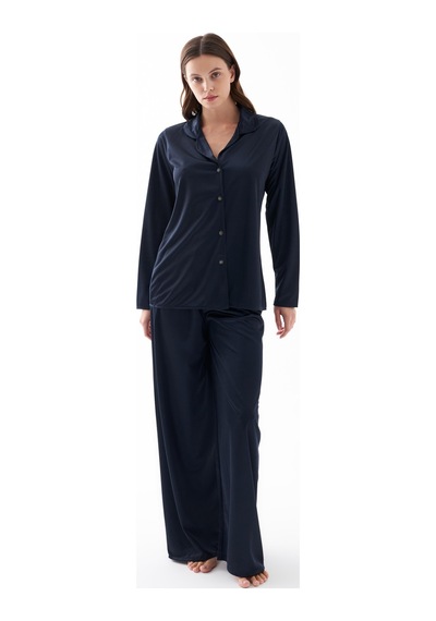 Akbeniz Kadın Lacivert Oversize Saten Pijama Takımı
