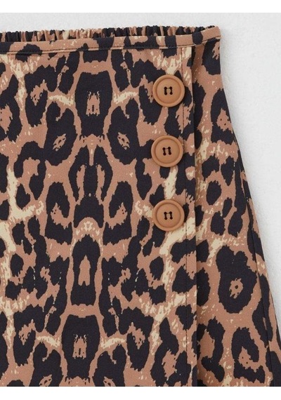 Kız Çocuk Leopar Desenli Şort Etek-15496 Kahverengi