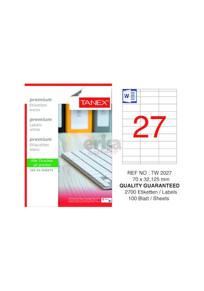 Tanex Tw-2027 70X32.125 MM Laser Etiket 100 Ad.