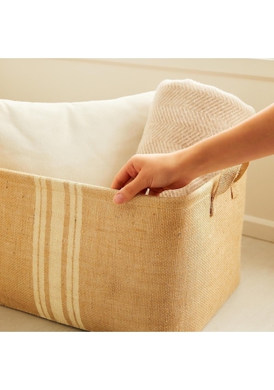 Ocean Home Textile Çizgili Jüt Sepet 42 X 31 X 25 Cm Genel