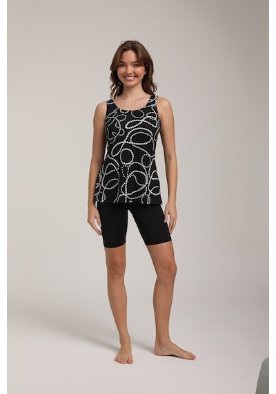 Chelly Kadın Desenli Askılı Taytlı Tankini S 5700 Siyah Siyah