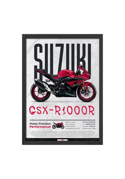 Suzuki Gsx-r1000 R Siyah Ahşap Çerçeveli Poster, Dekoratif Motosiklet Duvar Tablosu