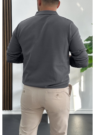 Edwox Erkek Açık Yaka Düz Desen Normal Kalıp Kazak Füme Edw423 Füme