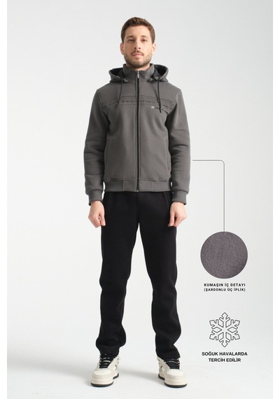 Shooter Sportswear Shooter Kışlık Erkek Eşofman Takımı İçi Şardonlu Kapüşonlu Regular Kalıp Füme