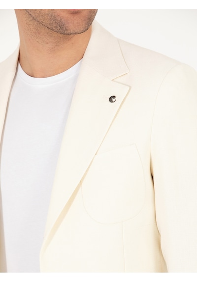 Cacharel Beyaz Slim Fit Yün Keten Karışımlı Ceket Cacharel Beyaz Slim Fit Yün Keten Karışımlı Ceket