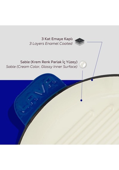 Lava Döküm Yuvarlak Izgara Tavası Döküm Demir Yekpare Saplı Edition Serisi Çap Ø 28cm Mavi