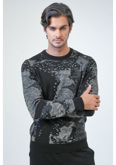 Back And Bond Siyah Regular Fit Desenli Pamuklu Bisiklet Yaka Triko-siyah Siyah