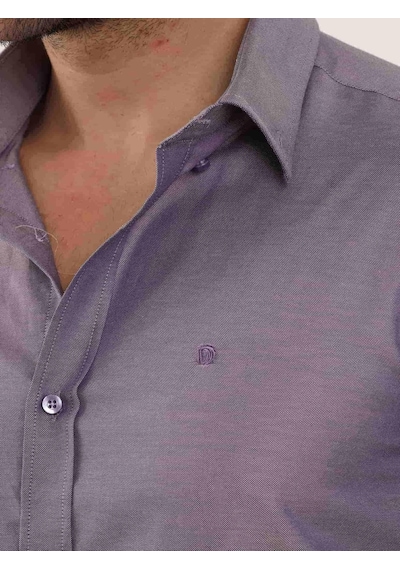 Dufy Mor Erkek Slim Fit Düz Brent Düğmeli Yaka Uzun Kol Gömlek - 102459-mor Mor