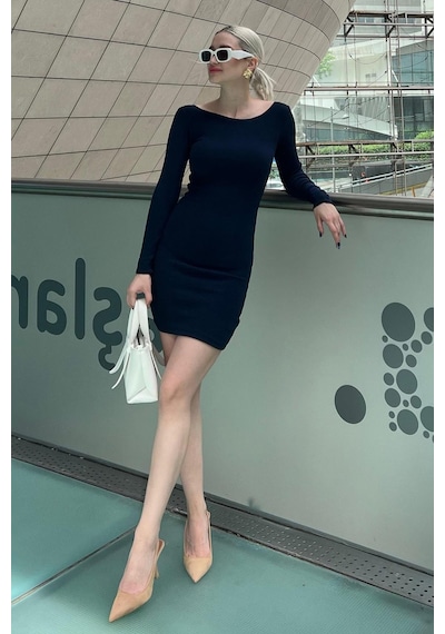 Madmext Lacivert Madonna Yaka Mini Elbise Mg2041-lacivert Lacivert