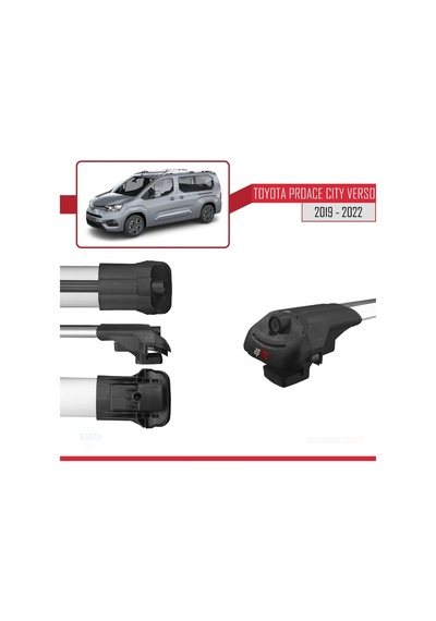 Toyota Proace City Verso 2019-2022 Arası İle Uyumlu Ace-1 Ara Atkı Tavan Barı Gri 4 Adet Bar