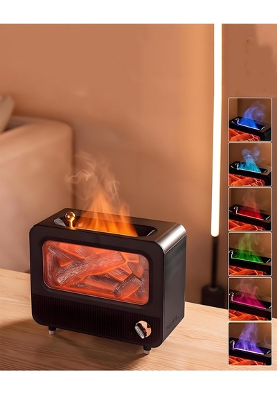 Alev Efektli Retro Hava Nemlendirici Odun Çıtırtı Sesli Aroma Difüzörü Ultrasonik Buhar Makinesi