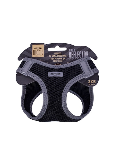 Doggie Havalı Dokuma Reflektör Serisi Küçük Irk Göğüs Tasması Siyah 2XS-26-30Cm Siyah