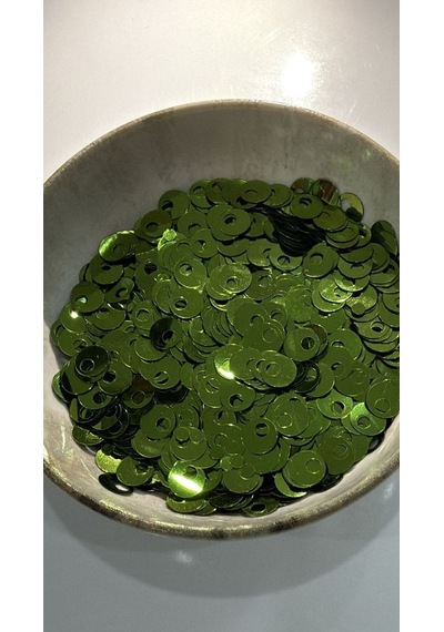 10 Gram Yandan Delikli Güpür Takı Kumaş Süsleme Pulu Plastik Payet Pul 10mm Boncuk - Renk : Yeşil Pul