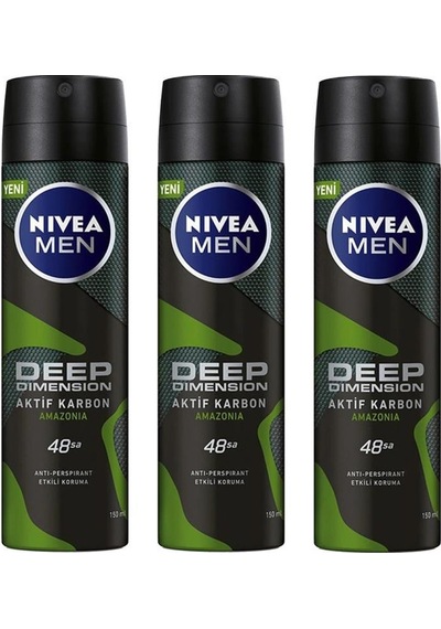 Nivea Men Deep Dimension Amazonia Aktif Karbon Erkek Sprey Deodorant 150 ML x 3