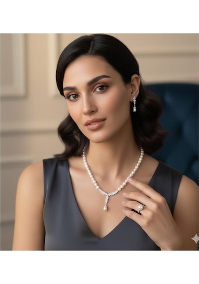 925 Ayar Papatya Silver Gerçek Kültür İncisi Set.rose.gold.rodaj Gümüş