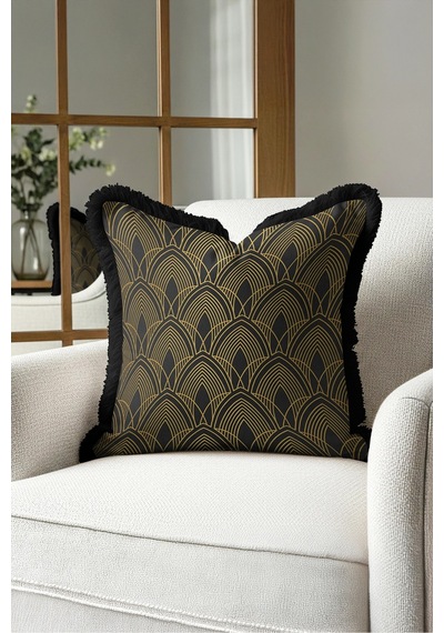 Lüks Art Deco Geometrik Desenli Saçaklı Yastık Kılıfı - Zarif Gold Siyah Püsküllü Kırlent Kılıfı Kadim Ufuk Serenat Lüks Art Deco Geometrik Desenli Saçaklı Yastık Kılıfı - Zarif Gold Siyah Püsküllü Kırlent Kılıfı Kadim Ufuk Serenat