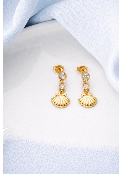 Çekirdekjewelry 925 Ayar Gümüş Gold Kaplama İstiridye Küpe Sarı