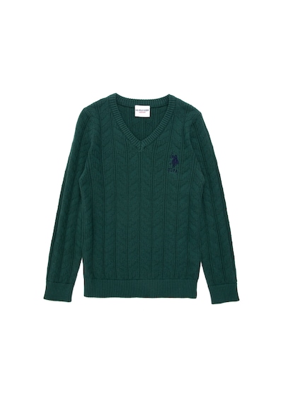 U.S. Polo Assn. Erkek Çocuk Koyu Yeşil Basic V Yaka Kazak 50293535-VR079