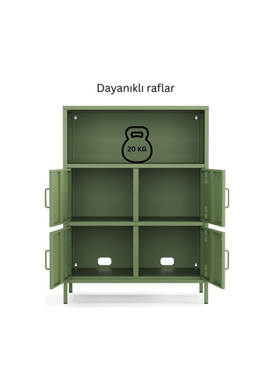 Pera Metal Çok Gözlü Dolap, 4 Kapaklı, Açık Raflı 80,50 X 40 X 109,50 Cm Ral 6011 Yeşil Pera Metal Çok Gözlü Dolap, 4 Kapaklı, Açık Raflı 80,50 X 40 X 109,50 Cm Ral 6011 Yeşil