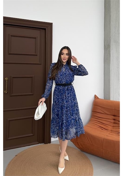 Neşeli Butik Kadın Mavi Dik Yaka Bağlama Detaylı Şifon Kumaş Uzun Kol Midi Elbise Nbelb01 Mavi Neşeli Butik Kadın Mavi Dik Yaka Bağlama Detaylı Şifon Kumaş Uzun Kol Midi Elbise Nbelb01 Mavi