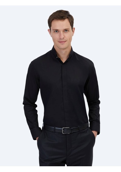 Kip Siyah Regular Fit Uzun Dokuma Klasik %100 Pamuk Gömlek Kip Siyah Regular Fit Uzun Dokuma Klasik %100 Pamuk Gömlek