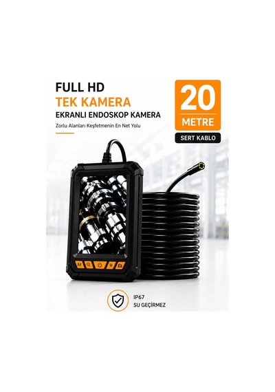 Ayrex 20 Metre Tek Kameralı Endoskop Kamera 1080p Hd Led Aydınlatmalı Sert Kablolu Yeni