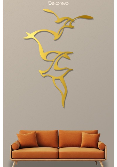 Martıların Dansı Metal Duvar Tablosu - Metal Duvar Sanatı - Altın - 55 X 75 Cm