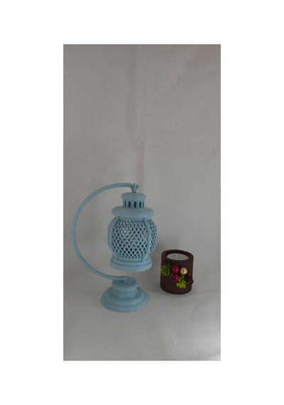 Dekoratif Siyah Fener Tasarımlı Masa Lambası Led Işık Uyumlu 16 Cm Mavi