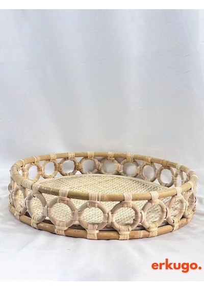 Doğal Rattan Tepsi , %100 El Yapımı Tepsi, Sunum Tepsisi , Yuvarlak Tepsi 30 X 7cm Bh24541 Rattan