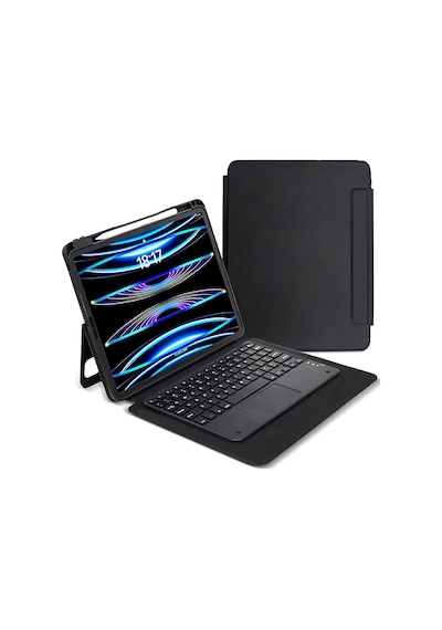 Apple Uyumlu iPad Pro 13 2024 Zore Border Keyboard Bluetooh Bağlantılı Standlı Klavyeli Tablet Kılıfı