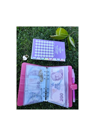 Bütçe Planlayıcı Para Organizeri - Fuşya Kilitli Ajanda Sticker Hediyeli