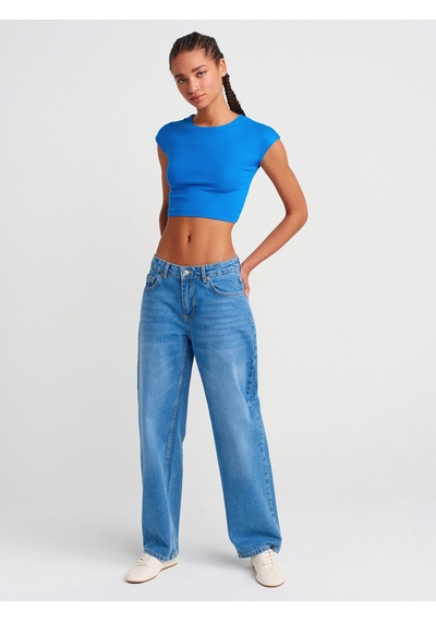Dilvin 30528 Pamuk Ve Modal Karışımlı Crop Top-saks Saks