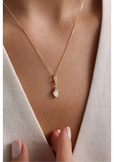 Opal Taşlı Penguen Kilitli Charm Kolye Ucu