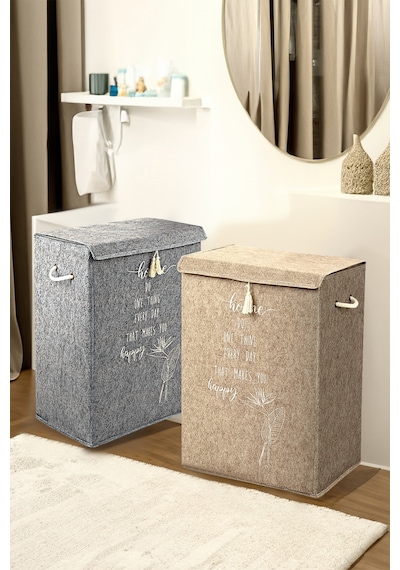 Meleni Home 2'li Set Keçe Kapaklı Kirli Çamaşır Sepeti - Çok Amaçlı Saklama Kutusu Mega Hurç 55 X 41 X 30 Cm Diğer