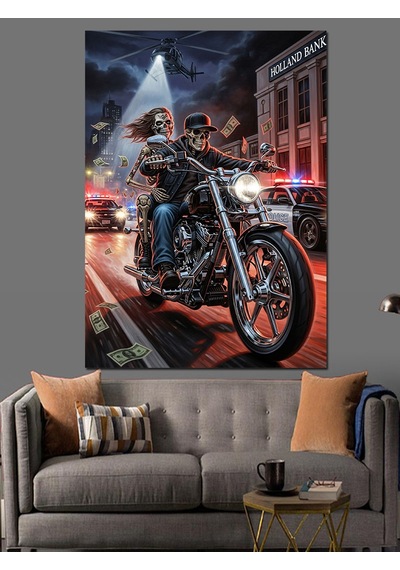 Ahşap Tablo Motorsiklet Karanlık Yolda İlerliyor Çocuk Odası Tabloları