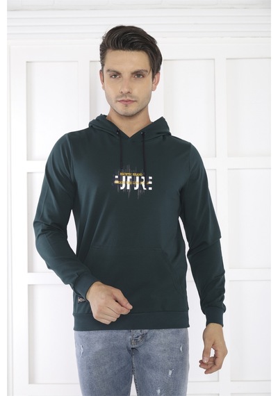 Escetic Spor Erkek Yeşil Cepli, Kapüşonlu Sweatshirt-4164