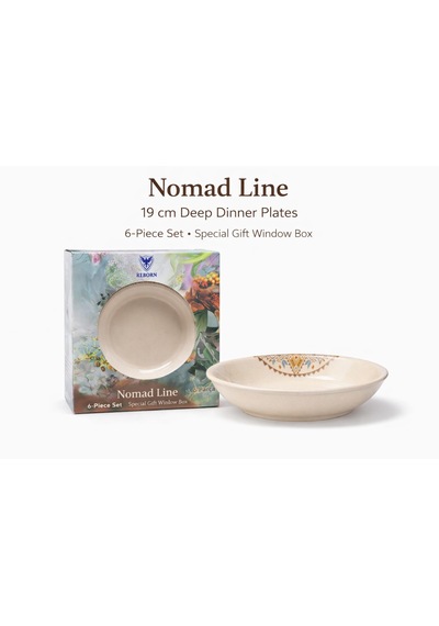 Reborn Kutulu Nomad Lıne 6 Lı Porselen Derin Çukur Tabak Seti 19 Cm Hediyelik & Çeyiz & Yeni Ev Beyaz