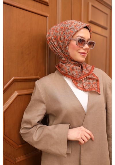 Silk Home Soft Eşarp 73077-21 Gri, Parlak Turuncu, Kiremit Bordo