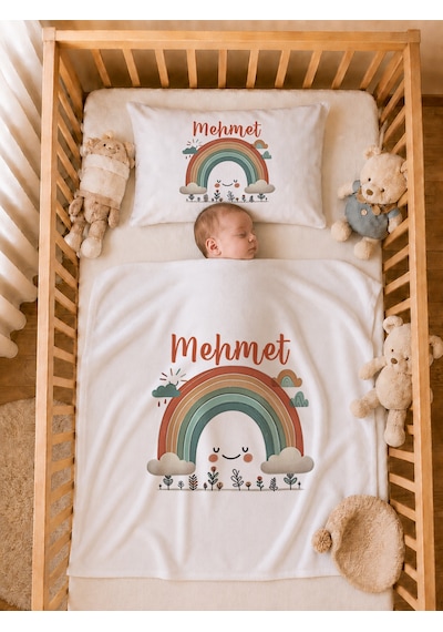 Pia Baby İsme Özel Erkek Bebek Hastane Çıkışı 12 Parça %100 Pamuk Organik Baskılı Kese Hediyeli Set 108311k0x Ekru