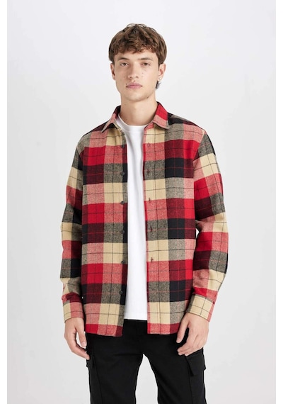 DeFacto Regular Fit Polo Yaka Kareli Oduncu Flanel Uzun Kollu Gömlek D7190AXNSBR59