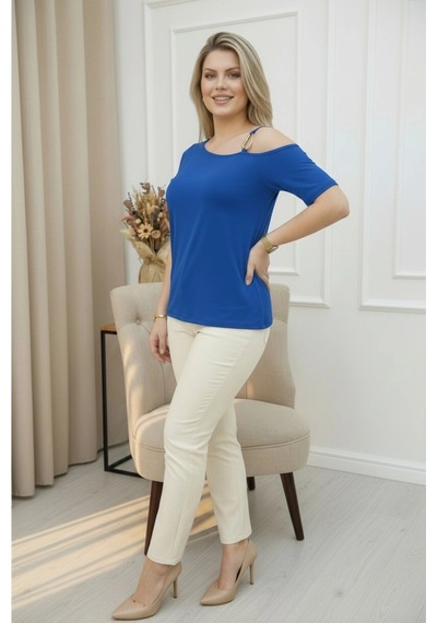 Tokalı Askılı Bluz Mavi