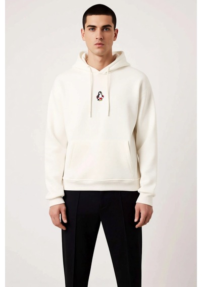 Benerly Erkek Kapüşonlu Standart Kol Kanguru Cep Sweatshirt Fonksiyonel D Ekru