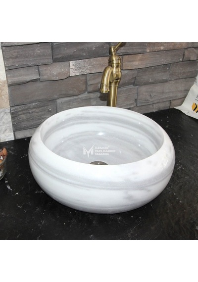 Marmara Yatay Pijamalı Mermer Bombeli Lavabo
