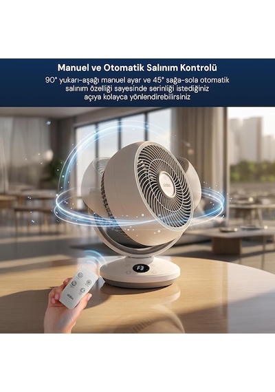Sf-7702 Sessiz Masaüstü Vantilatör Kumandalı 1.5 Mt Kablolu Mini Fan Otomatik Salınımlı Aroma Hazneli Beyaz Dijital Çok Renkli